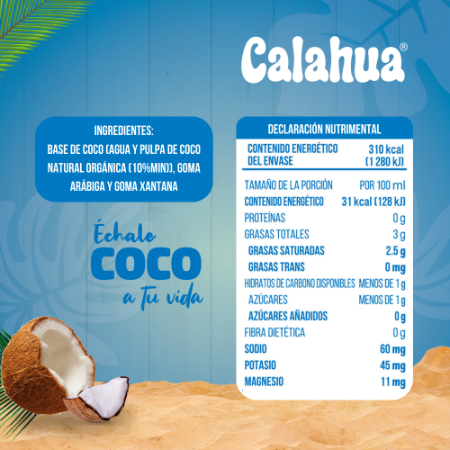 Coconut Milk Orgánica Calahua Bebida con 10% Pulpa de Coco / Caja de 6 piezas