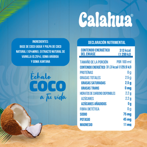 Coconut Milk Vainilla Calahua Alimento Líquido Calahua de Coco & Vainilla sin azúcar ni lactosa 1lt