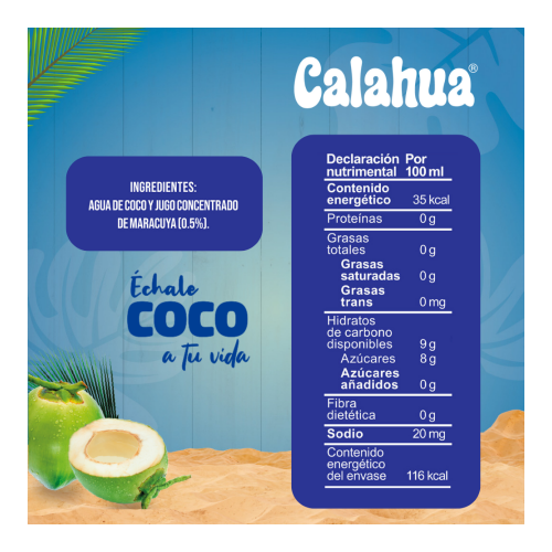 Agua de Coco con Jugo de Maracuyá Acapulcoco Calahua 330 ml / Caja de 18 piezas